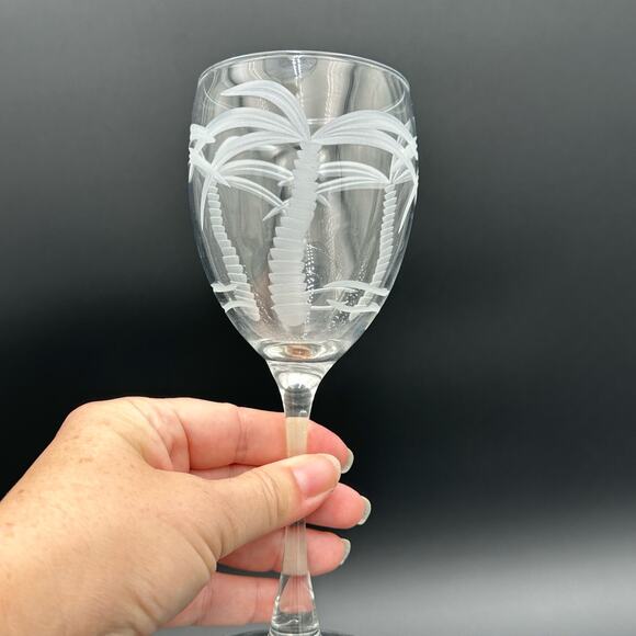 Palm Tree Wine Glasses All Pupose by Rolf, Etched Glass Set of 5 - Picture 6 of 11